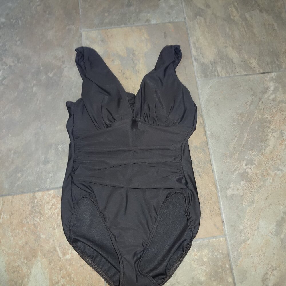 Lands' End SlenderSuit Grecian Chlorine-resistant swimwear Swimsuit 12 Brown $98